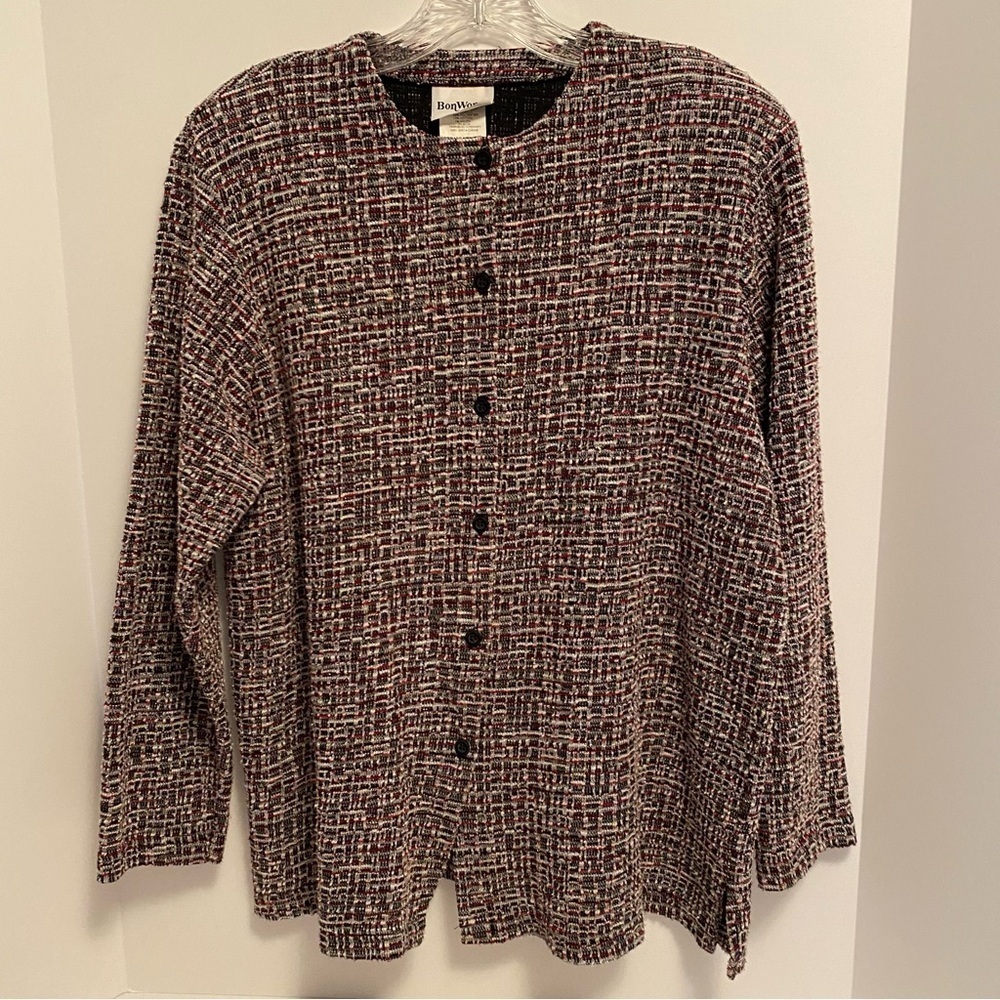 BonWorth Womens Red/ Black/ Gray/ White/ Silver Textured Blazer Top Medium